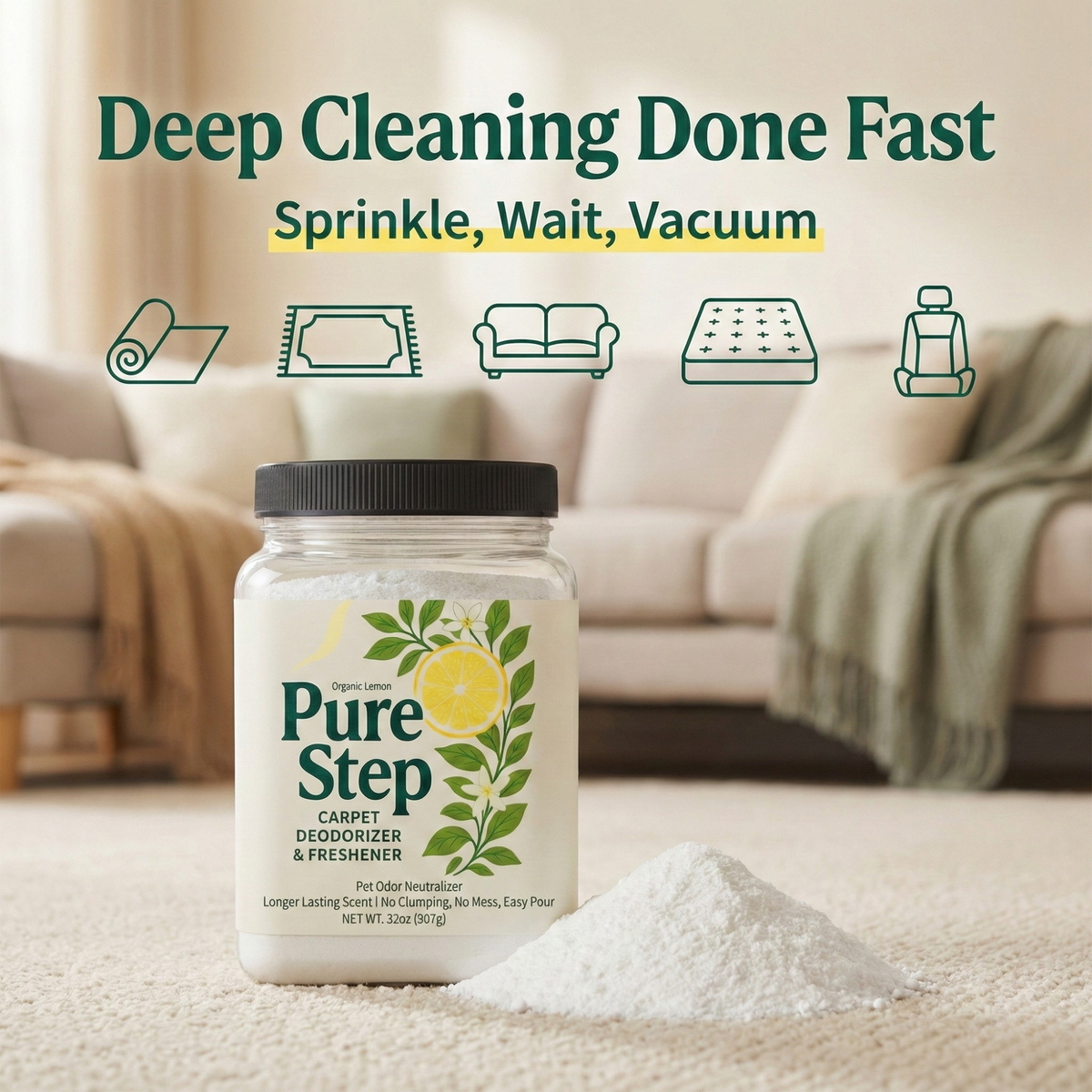 Pure Step Carpet Deodorizer & Refresher – Pet Odor Neutralizer (32 oz)